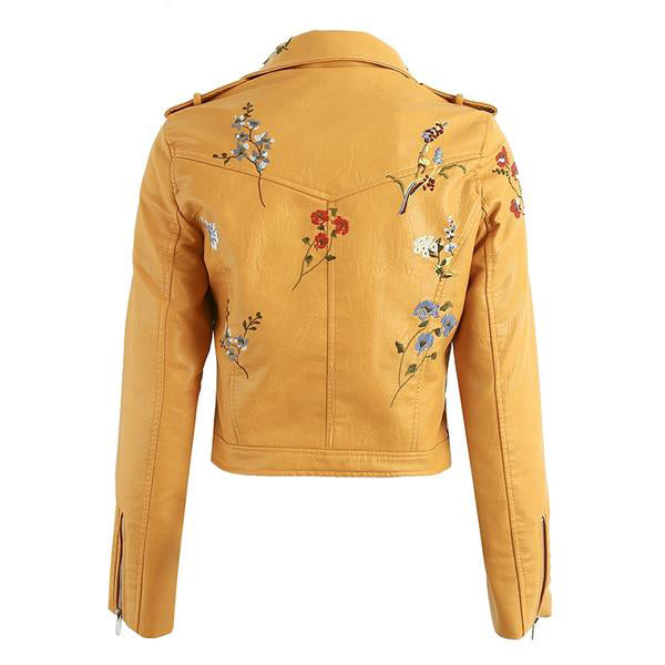Flower Embroidered Semi-Fitted Vegan Leather Jacket – JOUJOU