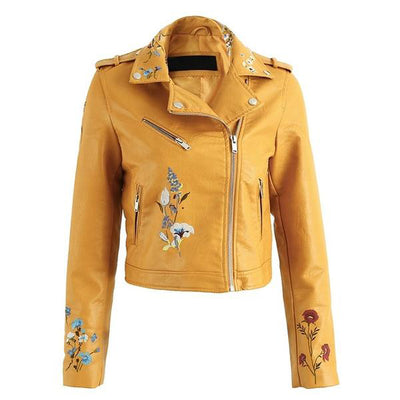 Embroidered Vegan Leather Jacket (4 Colors)