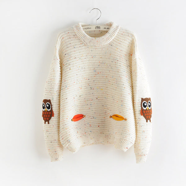 Woodland Owl Patch Sweater - KismetCollections